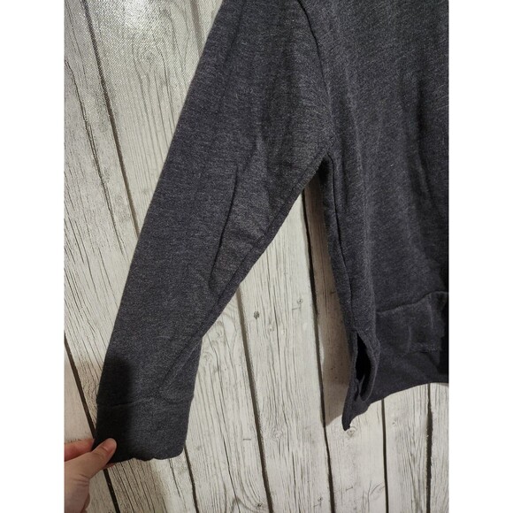 Victoria's Secret PINK Hoodie XS Logo Gray White Stripe Lace Up Neckline Slits - Picture 4 of 9